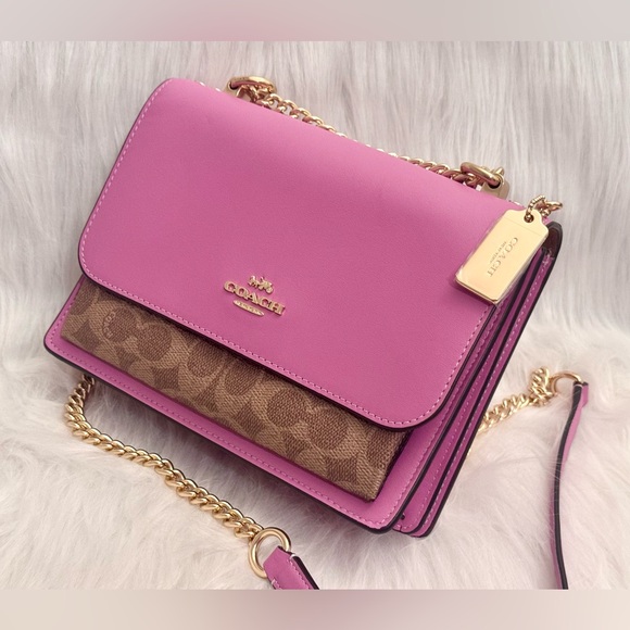 Coach Klare Crossbody Bag In Signature Canvas Color: Im/Tan/Fuschia - Picture 4 of 13